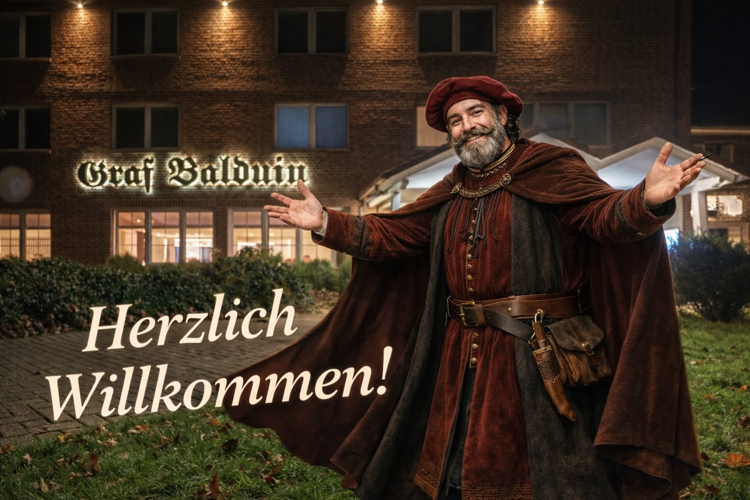 Hotel Graf Balduin in Esterwegen – historischer Graf Balduin vor dem Hotel